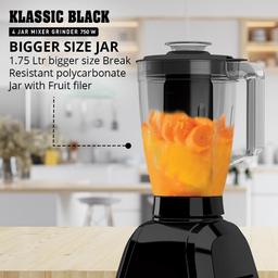 Havells Klassic 750 Watt 4 Jar Mixer Grinder, 21000 RPM Heavy Duty Universal Motor, 304 SS Blades- Black