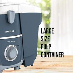 Havells Vitonica 500W Juicer Mixer Grinder with 3 Stainless Steel Jar, Large Size Pulp Container,(White & Blue)