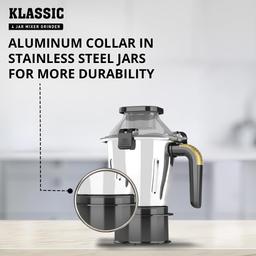 Havells Klassic 1000 watts 4 Jar Mixer Grinder I 2.5 Kg Double Ball Bearing Copper Motor & Polycarbonate Jar, Lids with Lock (Grey)