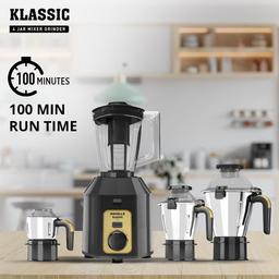 Havells Klassic 1000 watts 4 Jar Mixer Grinder I 2.5 Kg Double Ball Bearing Copper Motor & Polycarbonate Jar, Lids with Lock (Grey)