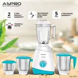 Havells Aspro 4 Jar 500 watt Mixer Grinder with 1.75Ltr (White and Light Blue)