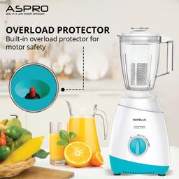 Havells Aspro 4 Jar 500 watt Mixer Grinder with 1.75Ltr (White and Light Blue)