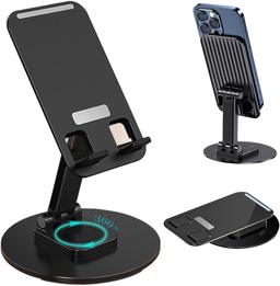IVON II Multifunctional Desktop Mobile Holding Stand with 360° Rotational Base, Multiple Adjustment Angles, Aluminum Body for Tablets & Phone(Black) IV - HL 20