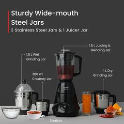 Prestige Iris Plus 750 W Mixer Grinder With 4 Jars (Black, 750 watts)