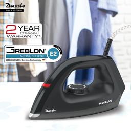 Havells Plastic Dazzle 1100W Dry Iron Press German Technology Non Sick(Black), 1100 Watts