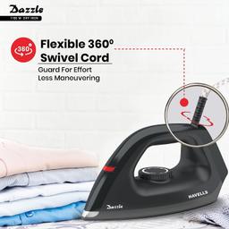 Havells Plastic Dazzle 1100W Dry Iron Press German Technology Non Sick(Black), 1100 Watts