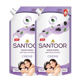 Santoor Crème Handwash with Touch of Lotion| Made with Berries & Tulsi| Rich Lathering Formula with Anti-Bacterial Properties| Soft on Hands| Soothes & Hydrates Skin (675ml, Pack of 2)