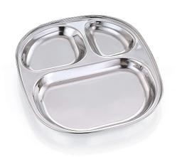 N -DURAA Silver Plain 3 Compartment Stainless Steel Plate, For Kitchen Silver Spoon Fork,