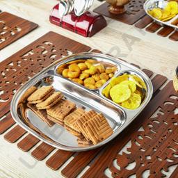 N -DURAA Silver Plain 3 Compartment Stainless Steel Plate, For Kitchen Silver Spoon Fork,
