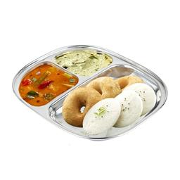 N -DURAA Silver Plain 3 Compartment Stainless Steel Plate, For Kitchen Silver Spoon Fork,