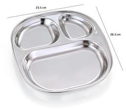 N -DURAA Silver Plain 3 Compartment Stainless Steel Plate, For Kitchen Silver Spoon Fork,