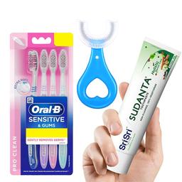 Sensodyne Toothbrush 4 pieces And Sri sri Toothpast & 3 PC Children U Shape Toothbrush for Kids Baby 2-12 Years Old (Pack of 5)