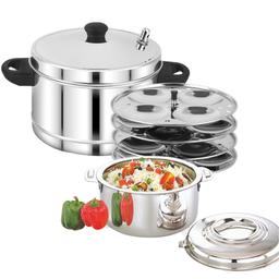 N-Duraa Stainless Steel Idli Maker with 4 Plates (16 Idly) Idli Cooker Pot & N - Duraa Hot & Cold Stainless Steel Casserole, 1500ML,