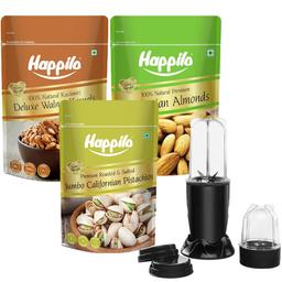 GREENCHEF Smash Blender 400Watts & Happilo Dry Fruit Protein Combo ,Kashmiri Walnut Kernels 200g , Happilo Roasted & Salted Pistachios 200 g ,Happilo California Almonds 200 g