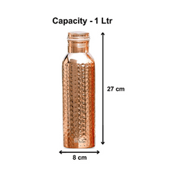 EX-  Hammered copper water bottle 1 litre copper water bottle with hammered design