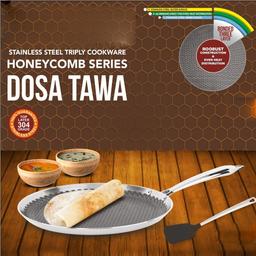 N - Duraa Triply Heavy Thickness Stainless Steel Honey Comb Surface Dosa Tawa 290mm