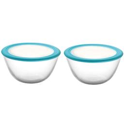 CELLO Ornella Toughened Glass Mixing Bowl with Premium Lid | Microwave Safe & Dishwasher Safe | Clear & Non- Porous Glass | Scratch Resistant | Transparent | 500ml,Set of 2