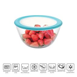 CELLO Ornella Toughened Glass Mixing Bowl with Premium Lid | Microwave Safe & Dishwasher Safe | Clear & Non- Porous Glass | Scratch Resistant | Transparent | 500ml,Set of 2