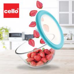 CELLO Ornella Toughened Glass Mixing Bowl with Premium Lid | Microwave Safe & Dishwasher Safe | Clear & Non- Porous Glass | Scratch Resistant | Transparent | 500ml,Set of 2