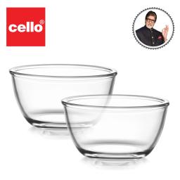 CELLO Ornella Toughened Glass Mixing Bowl with Premium Lid | Microwave Safe & Dishwasher Safe | Clear & Non- Porous Glass | Scratch Resistant | Transparent | 500ml,Set of 2