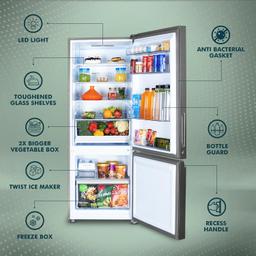 Haier 325 L, 3 Star, Convertible 14-in-1 Triple Inverter & Fan Motor Technology, with Display Frost Free Double Door Bottom Mount Refrigerator (HEB-333DS-P, Dazzle Steel,