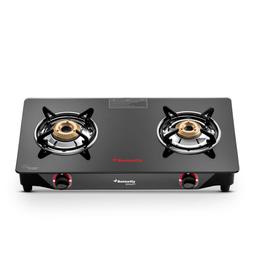 Butterfly Smart 2 Burner Glass Top Gas Stove | Manual Ignition | Scratch Resistant Toughened Glass | Brass Burners | Skid-proof Legs |Black|