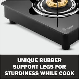 Butterfly Rapid 3 Burner Glass Top Gas Stove | Auto Ignition | Scratch Resistant Toughened Glass | Brass Burners | Skid-proof Legs (Black)