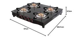 Butterfly Smart 4 Burner Glass Top Gas Stove | Manual Ignition | Scratch Resistant Toughened Glass | Brass Burners | Skid-proof Legs (Black)
