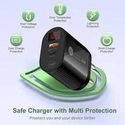 IVON 20W PD + 3.4A USB Wall Charger Adapter with Digital LED & Quick Charge 3.0 Compatible with Smartphones, Tablets, iPads etc.