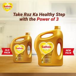 Saffola Gold Refined Cooking oil | Blended of Rice Bran & Sunflower oil | 5 Litre Jar + Free 1 Litre Pouch