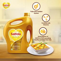 Saffola Gold Refined Cooking oil | Blended of Rice Bran & Sunflower oil | 5 Litre Jar + Free 1 Litre Pouch