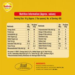 Saffola Gold Refined Cooking oil | Blended of Rice Bran & Sunflower oil | 5 Litre Jar + Free 1 Litre Pouch