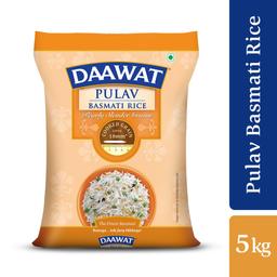 Daawat Pulav Basmati Rice 5Kg| Pearly slender Grains| Cooked Grain Upto 18mm*| Long & Fluffy Pulav Rice