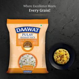 Daawat Pulav Basmati Rice 5Kg| Pearly slender Grains| Cooked Grain Upto 18mm*| Long & Fluffy Pulav Rice