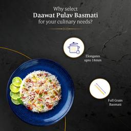 Daawat Pulav Basmati Rice 5Kg| Pearly slender Grains| Cooked Grain Upto 18mm*| Long & Fluffy Pulav Rice