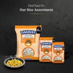 Daawat Pulav Basmati Rice 5Kg| Pearly slender Grains| Cooked Grain Upto 18mm*| Long & Fluffy Pulav Rice