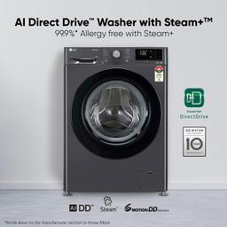 LG 9 Kg 5 Star Inverter Wi-Fi Fully-Automatic Front Loading Washing Machine with Inbuilt heater (FHV1409Z2M, Middle Black, AI DD Technology & Steam for Hygiene)