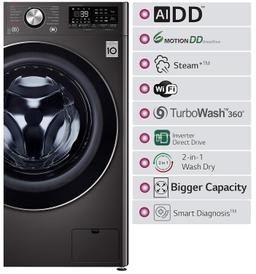 LG 9 Kg 5 Star Wi-Fi Inverter AI Direct-Drive Touch Panel Fully Automatic Front Load Washing Machine (FHV1409Z4M, Steam for Hygiene, In-Built Heater, 6 Motion DD, Middle Black)