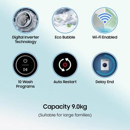Samsung 9 kg, 5 star, Eco Bubble Technology, Wi-Fi, Soft Closing Door, Fully-Automatic Top Load Washing Machine,