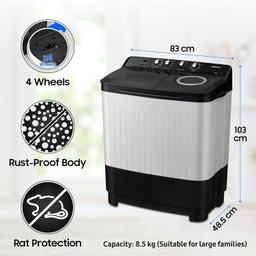Samsung 8.5 kg, 5 star, Semi-Automatic Washing Machine (WT85C4200GG/TL, Air Turbo Drying, LIGHT GRAY)