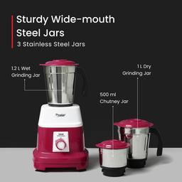 Prestige 500 Watts Orion Mixer Grinder with 3 Stainless Steel Jars |2 years warranty| Red & White