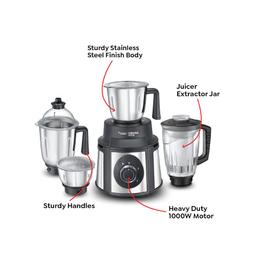 Prestige Endura 1000W Mixer Grinder with Ball Bearing Technology(Stainless Steel 4 Jars, Black & Silver)