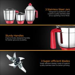 Prestige Regal 750W Mixer Grinder with 3 stainless-steel Jars | Black and Red