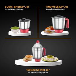 Prestige Regal 750W Mixer Grinder with 3 stainless-steel Jars | Black and Red