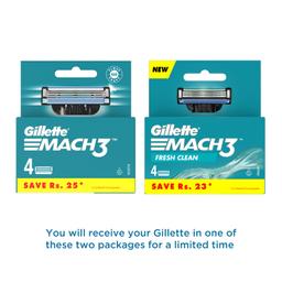 Gillette Mach 3 Manual Shaving Razor Blades For Men - 4 Count Pack (Cartridge)