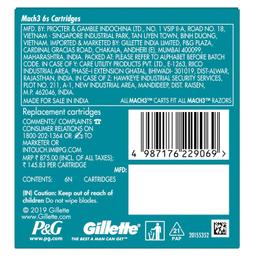 Gillette Mach 3 Shaving Blades- Pack Of 6 (Cartridges) | Razor blades for men | Value Pack for upto 6 months of shaving | Anti-friction Blades for a comfortable shave & sensitive skin