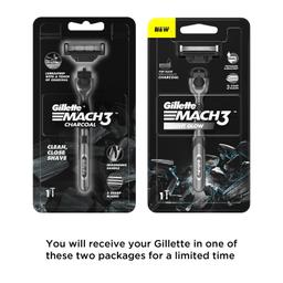 Gillette Mach3 Charcoal Razor for Men with New Enhanced Lubrastrip with a Touch of Charcoal for a Close Shave |Sensitive skin type| Face Razor Men | Metal handle with Ergonomic Grip