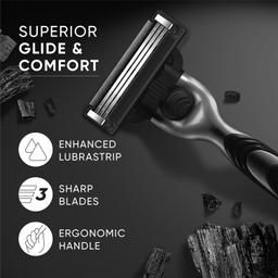 Gillette Mach3 Charcoal Razor for Men with New Enhanced Lubrastrip with a Touch of Charcoal for a Close Shave |Sensitive skin type| Face Razor Men | Metal handle with Ergonomic Grip