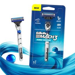 Gillette Mach 3 Turbo Shaving Razor for Men | Most Comfortable shave | Flexiball & Dynamic Pivot for Safe shave | Anti-Friction Blades & Lubricating Strip for smooth shave and sensitive skin