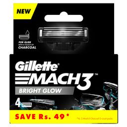 Gillette Mach3 Charcoal Shaving Razor Blades 4S Pack(Cartridge) | Razor blades for Men | Anti-friction blades for comfortable shave | Razor for Men with enhanced Charcoal Lubrastrip for smooth shave